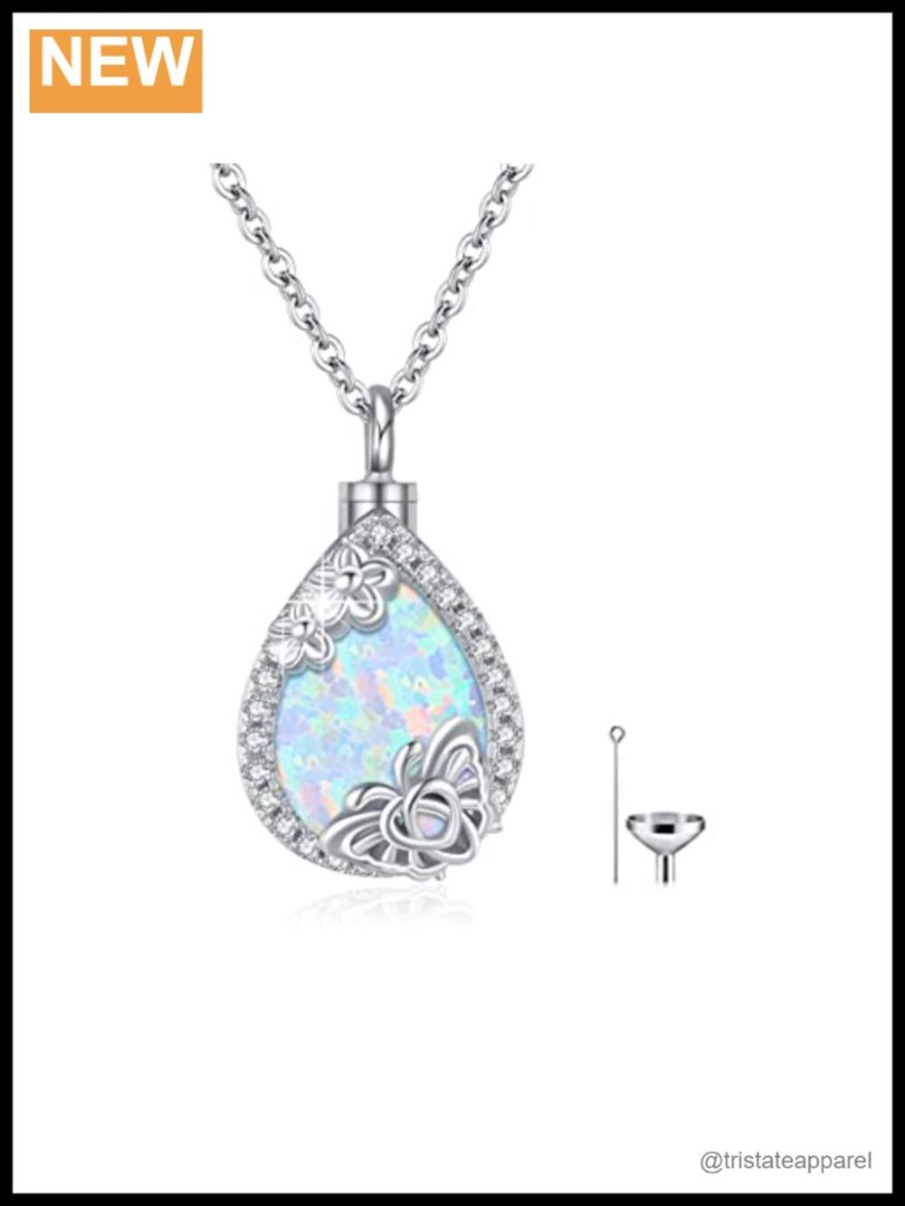 925 Sterling Silver Urn Necklace for Ashes Opal Cremation Jewelry Memorial Gift
